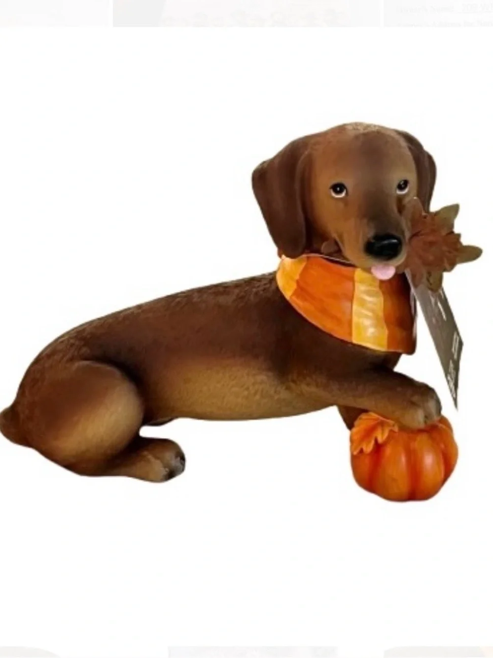 🆕- Autumn Dachshund Dog Resin Figurine with Orange Pumpkin Accent